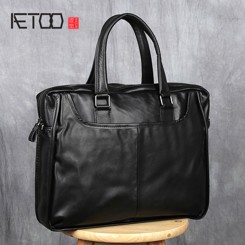 AETOO Handbag Men's Leather Business Casual Briefcase Head Layer Cowhide Shoulder Messenger Bag Horizontal Men's Bag Computer Ba ► Photo 1/6