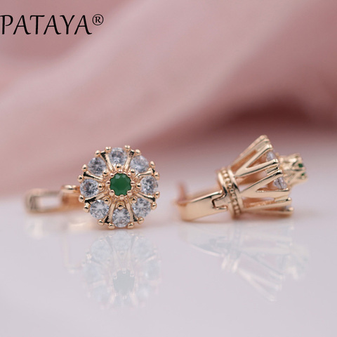PATAYA New 585 Rose Gold Green Natural Zircon Lotus Dangle Earrings Engagement Wedding Party Gift Romantic Women Fashion Jewelry ► Photo 1/6