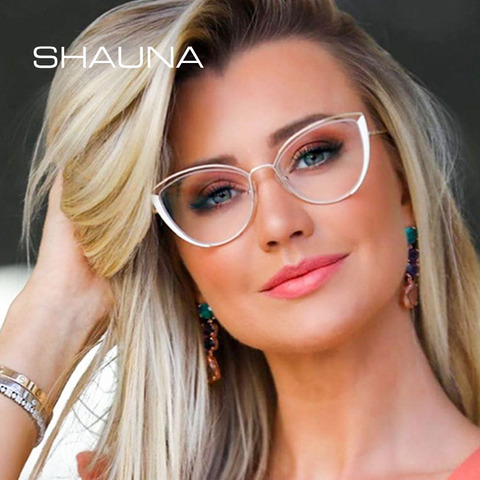 SHAUNA Spring Hinge Fashion Metal Half Frame Women Cat Eye Optical Frames Anti Blue Light Computer Glasses ► Photo 1/1