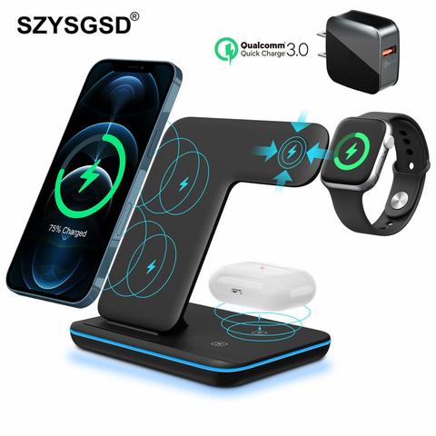 3 in 1 Wireless Charging Stand For Apple Watch 5 4 3 2 For iPhone 11 X XS XR 8 Airpods Pro 15W Qi Fast Charger Dock Station ► Photo 1/6