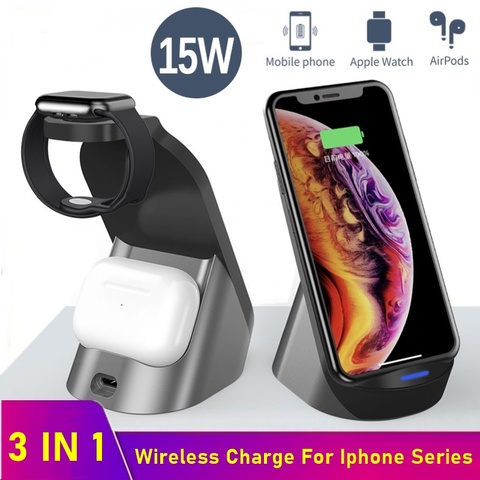 Tongdaytech 15W Fast Qi Wireless Charger For Iphone XS 8 11 Pro Max Wireless Charging Station For Apple Watch Airpods 5 4 3 2 1 ► Photo 1/6