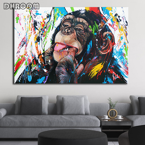 Abstract Colorful Animal Painting Modern Lion Graffiti Monkey Wall Art Funny Picture Cuadros Canvas Poster Print Home Decoration ► Photo 1/6