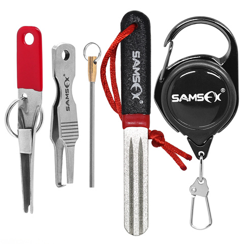 SAMSFX Fishing Quick Knot Tying Tool, Hook Sharpener, Split Rings Opener and Upper Bait Aid Tools Combo ► Photo 1/6