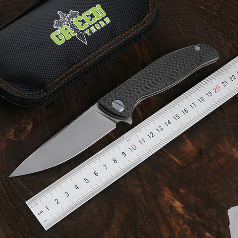 Green thorn f3ns D2 blade titanium + carbon fiber handle outdoor camping hunting practical fruit knife folding knife EDC tool。 ► Photo 1/6