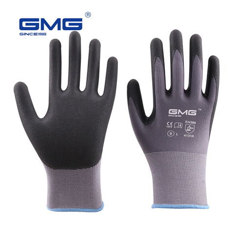 Hot Sale 3 Pairs Mechanics Gloves GMG Nylon Spandex CE Certificated EN388 Nitrile Microfine Foam Gloves Construction Gloves ► Photo 1/6