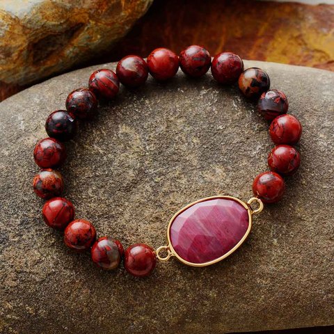 High End Women Beads Bracelets Red Jaspers Rhodonite Stretch Charm Bracelets Elastic Strand Bracelet Jewelry Wholesale ► Photo 1/4