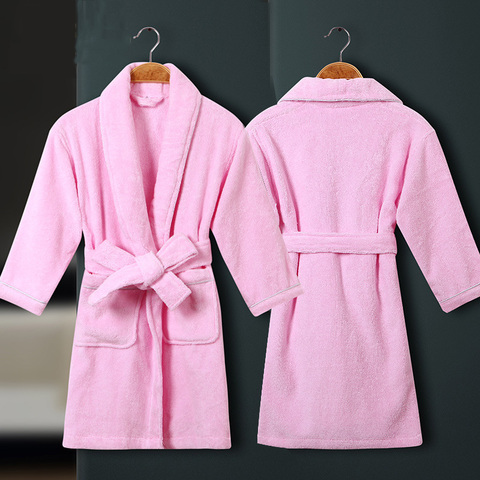 Children's Terry Bathrobe Boys Girls Cotton Thicken Towel Bath Robe Swimming Turn-up Collar Little Girl Robes Dressing Gown Kids ► Photo 1/6