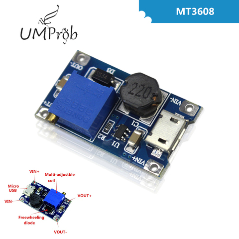 DC-DC Adjustable Boost Module 2A Boost Plate 2A Step Up Module with MICRO USB 2V - 24V to 5V 9V 12V 28V MT3608 LM2577 ► Photo 1/2