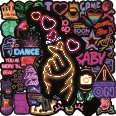 10/50Pcs Cool Cartoon Neon lights Stickers Funny VSCO Girls Waterproof Skateboard Laptop Luggage Guitar Graffiti Sticker Kid Toy ► Photo 1/6