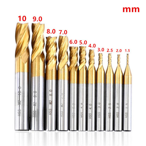 1.5-10mm HSS Titanium Coated 4 Flute Spiral Bit HRC63 End Mill Cutter CNC Drill Bit Milling Cutter Set For Wood, Steel Cutting ► Photo 1/6