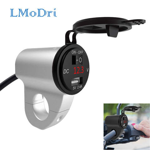 LMoDri Motorcycle Mobile Phone Charger Aluminum Alloy Waterproof Digital Display Voltmeter 2.4A Usb Fast Charge Power Switch ► Photo 1/6