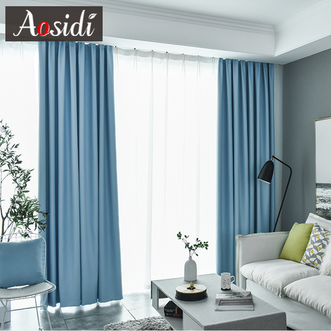 Modern Sky Blue Blackout Curtains for Bedroom Window Treatment Solid Color Living Room Curtains Drapes Panels Cortinas Blind 90% ► Photo 1/6