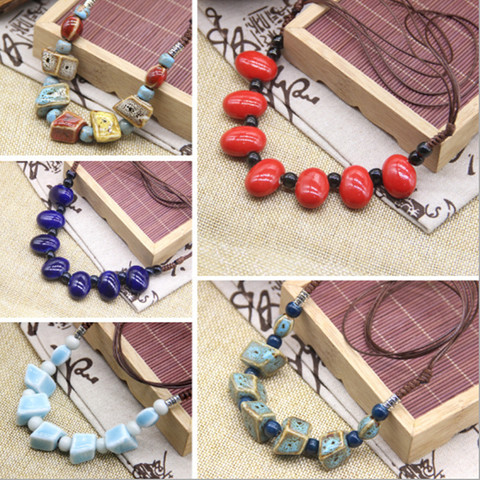 Fashion Ethnic style Handmade ceramic Bead pendant sweater chain necklace N006 ► Photo 1/6