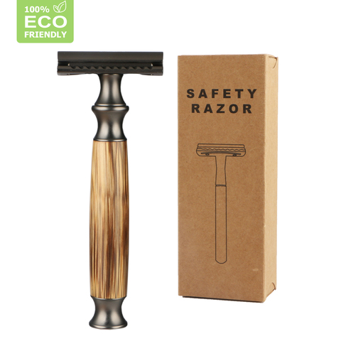 HAWARD Matte Black Safety Razor Fits All Double Edge Razor Blades Eco Friendly Shaving Razor,Made Of Bamboo&Copper,Zero Waste ► Photo 1/6