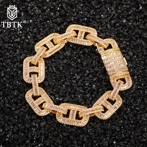 TBTK Hiphop Miami 15mm Cuban Link Chain Bracelet Bling Iced Out Baguette CZ Bangle Luxury Wrist Rapper Punk Jewelry Dropshipping ► Photo 1/1