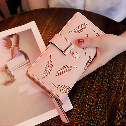 2022 Women Wallet Purse Female Long Wallet Gold Hollow Leaves Pouch Handbag For Women Coin Purse Card Holders Portefeuille Femme ► Photo 1/6