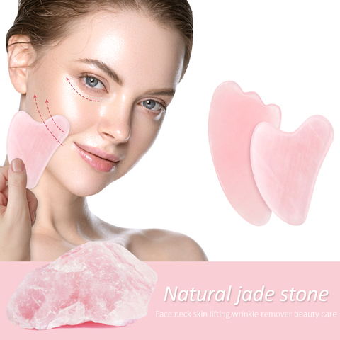 Rose Quartz Gua Sha Scraper Natural Gouache Scraper Jade Stone Board Facial Massager for Face Back Neck  Body Massage Tools ► Photo 1/6