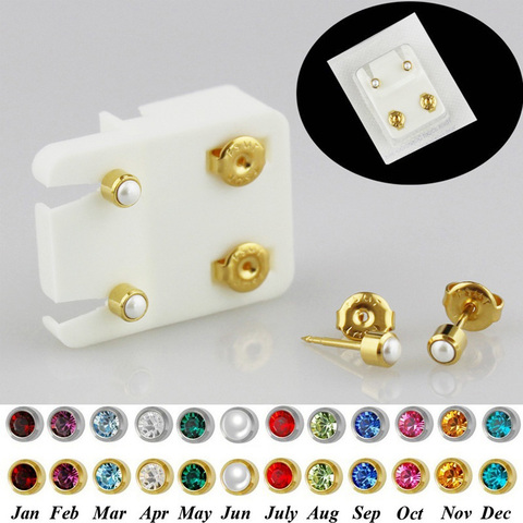 1 Pair Surgical Steel Birthstone Crystal Ear Stud No-Allergy Earring Sterilized Ear Studs Can Using in The Ear Piercing Gun ► Photo 1/6