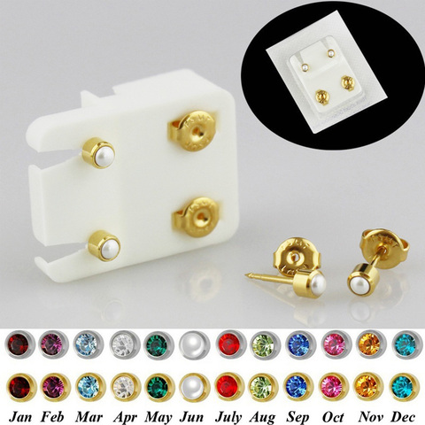 1 Pair Surgical Steel Birthstone Crystal Ear Stud No-Allergy