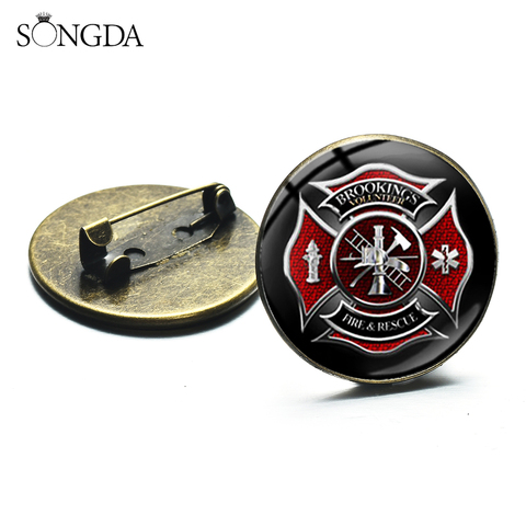 Firefighters Profession Brooches Fashion Handmade 20/25mm Glass Dome Metal Pins Fire Dept. Symbol Decorative Badges ► Photo 1/6