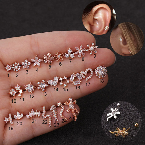 1piece Gold Color Crown Star Flower CZ Tragus Cartilage Stainless Steel Ear Stud Piercing Crystal Daith Earring ► Photo 1/6