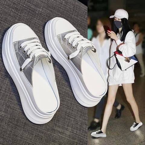 2022 Spring Summer Women Shoes flat sneakers women casual shoes low upper lace up platform woman white shoes ► Photo 1/6