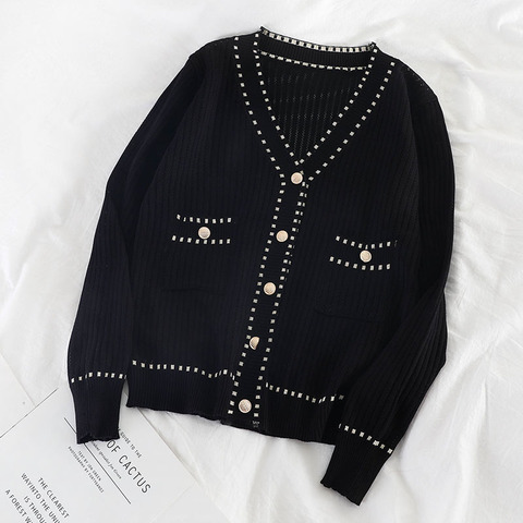 Spring Autumn Women's Cardigan New Single-breasted Stitching Cardigan Korean Style Loose and Thin Knit Female Sweater Coat LL295 ► Photo 1/6