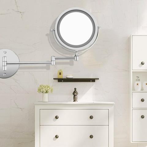 7 inch Bedroom or Bathroom Wall Mounted Makeup Mirror, 1X &10X Magnifying Double Mirror, Touch Button Adjustable LED Light ► Photo 1/5