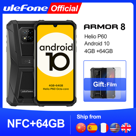 Ulefone Armor 8 Android 10 Rugged Mobile Phone NFC Helio P60 4GB+64GB Phone Octa-core 2.4G/5G WiFi 6.1'' Waterproof Smartphone ► Photo 1/6