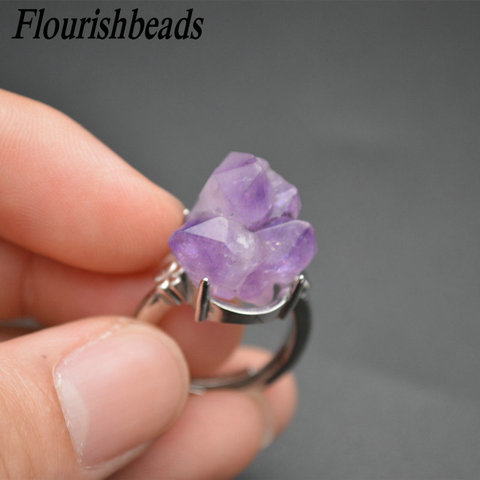 Best-selling Natural Amethyst Druzy Irregularl Shape Gemstone Rings Fashion Man Woman Party Jewelry Size Adjustable Gift ► Photo 1/6