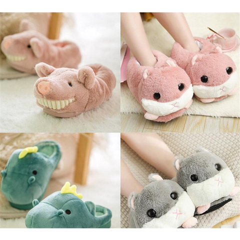 Winter Women Home Slippers Funny Animal Slides Warm Flat House Slides Unisex Cartoon Cotton Slippers Couple Snug Shoes One Size ► Photo 1/6