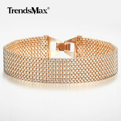 16mm Big Women Men Vintage Bangle Bracelet 585 Rose Gold Watch Band Chain Fashion Party Wedding Jewelry CB44 ► Photo 1/6