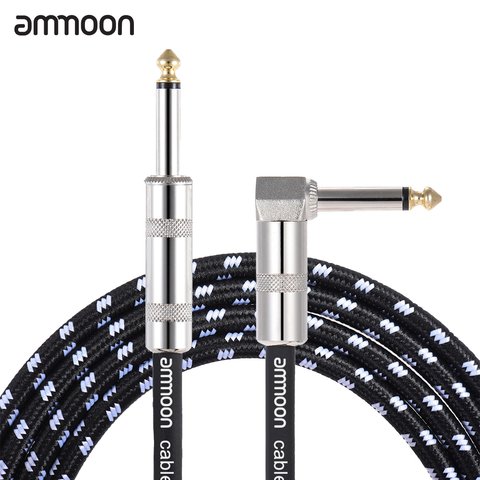 ammoon 3 Meters/ 10 Feet Electric Guitar Cable Bass Musical Instrument Cable Cord 1/4 Inch Straight to Right Angle Plug Black ► Photo 1/6