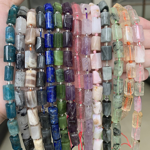 Natural Faceted Jades Amethysts Pink Opal Stone Beads Cylinder Spacer Beads For Jewelry DIY Making Charm Bracelet  7.5inche ► Photo 1/6