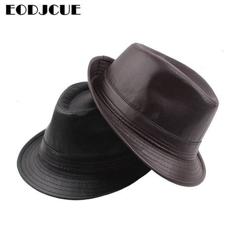 2022 England Style Fedora Jazz Hat Men Vintage PU Leather Winter Hat Panama Cap  Bowler Hats Cap Classic Version ► Photo 1/6