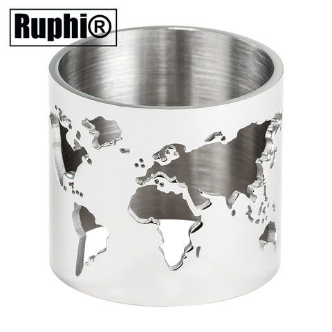 Steel World Map Cut-out Finger Ring Mirror Surface Stainless 20mm Spinner Ring Travel Peace Party Jewelry ► Photo 1/6