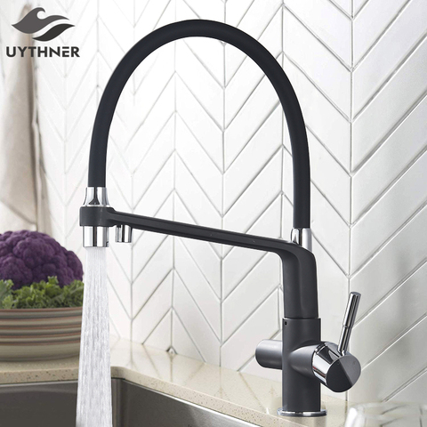 Kitchen Water Filter Faucet Kitchen faucets Dual Spout Filter faucet Mixer 360 Degree Rotation Water Purification Feature Taps ► Photo 1/6