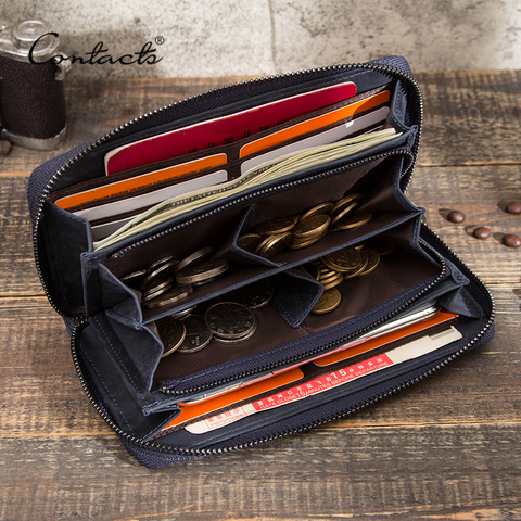 CONTACT'S Rfid Men Wallet Genuine Leather Clutch Wallets Male Coin Purse Large Capacity Long Money Bag Phone Pocket Card Holder ► Photo 1/1