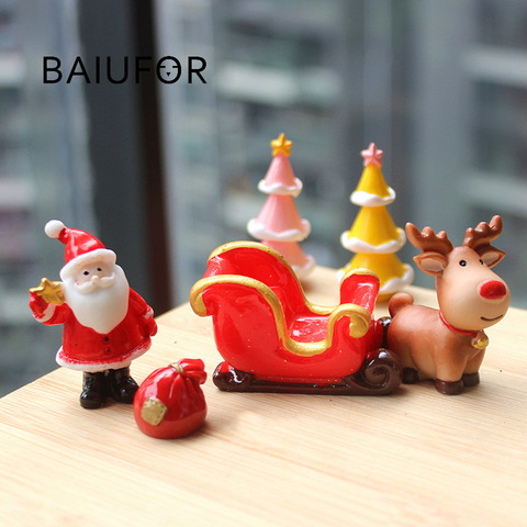 BAIUFOR Christmas Miniature Santa Claus Sled Reindeer Gift Train Terrarium Figurines Fairy Garden Decor Snow Landscape Model ► Photo 1/6