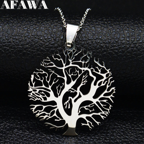 2022 Fashion Tree of Life Stainless Steel Necklace for Women Silver Color Necklaces Pendants Jewelry collar mujer N37S01 ► Photo 1/6