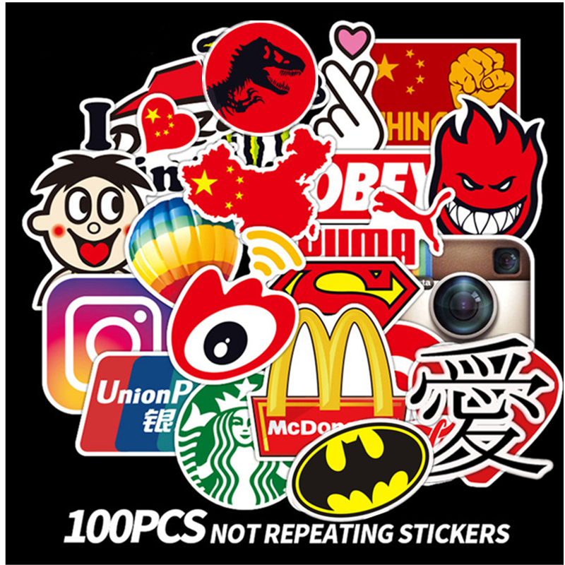 100PCS Cool Graffiti Decal Stickers Brand LOGO Laptop Macbook Luggage Car Decal