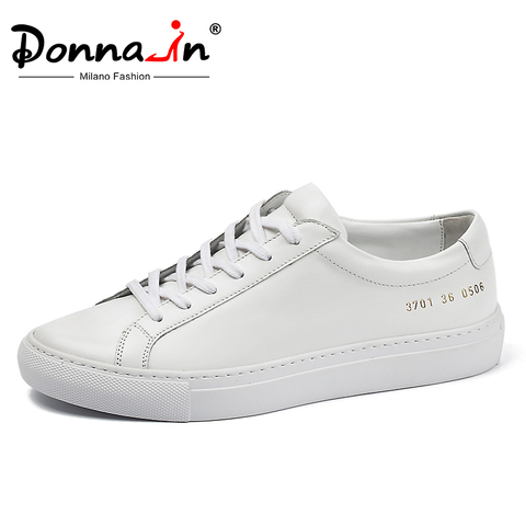 Donna-in Classic Genuine Leather Women White Flat Shoes Lace up Casual Sneakers Sheepskin Insole Autumn Female Shoes White Nude ► Photo 1/6