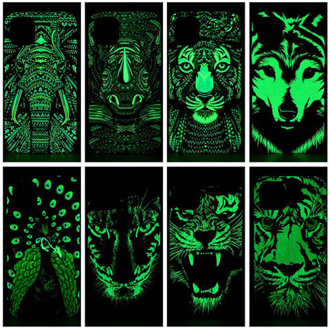 Fashion Lion Wolf Tiger Dark Luminous TPU Case For iPhone 6 6s 7 8 Plus 11 12 Pro X XS MAX XR Glow The Night Soft Phone Cover ► Photo 1/6