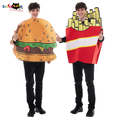 Eraspooky Unisex Funny Food Cosplay Adult Hamburger French Fries Chips Mascot Halloween Costume Women  Party Couple Fancy Dress ► Photo 1/6