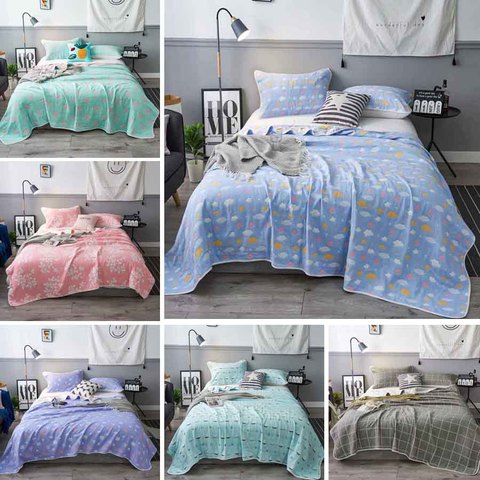 WOSTAR Summer Blanket cotton luxury Bedding super Soft print Plaid Throw Blanket For Beds Sofa Bedspread 6 Layer Muslin Towel ► Photo 1/6