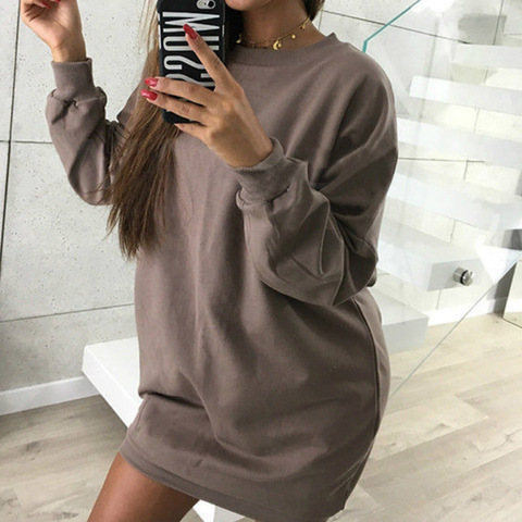 Simple Hoodie Dress Long Hipster Sweatshirt Tunic Long Sleeve Poleron Mujer 2022 Basic Solid Hoodie Women Harajuku Street Style ► Photo 1/6