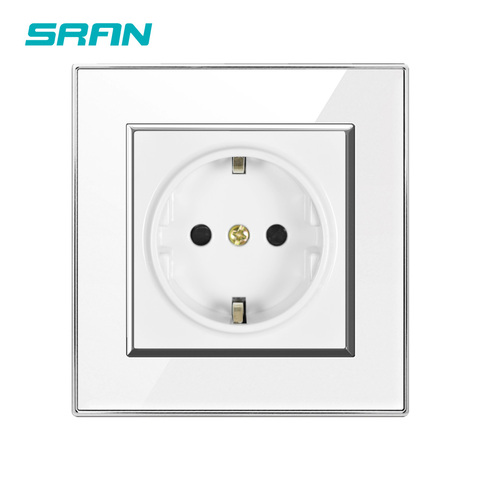 SRAN EU power socket,16A 250V White/Black crystal acrylic panel 86mm*86mm With silver plated edges wall socket ► Photo 1/6