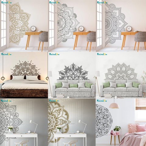 24 Style Available Half Mandala Decal Flower Sticker Yoga Studio Bedroom Headboard Decor Removable Vinyl Wall Stickers BA000 ► Photo 1/6