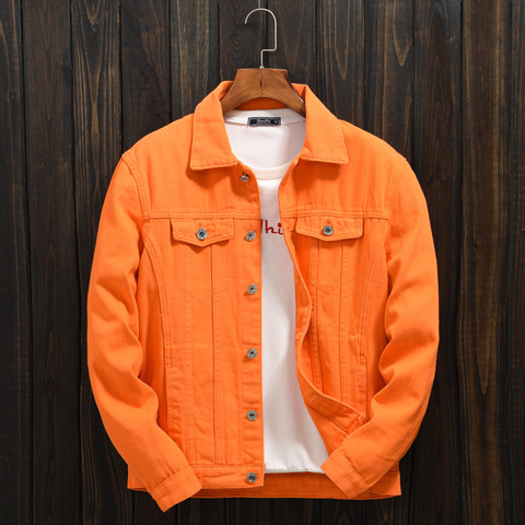 2022 men's autumn orange lapel denim jacket teenagers drop shoulders loose casual denim jacket ► Photo 1/4