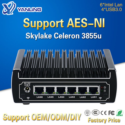 pfsense computers intel Skylake celeron 3855u dual core fanless mini pc 6 gigabit lans firewall router support AES-NI 4*USB3.0 ► Photo 1/6